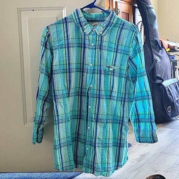 L.L.bean plaid striped blue long sleeve button-up shirt size L - Picture 2 of 4